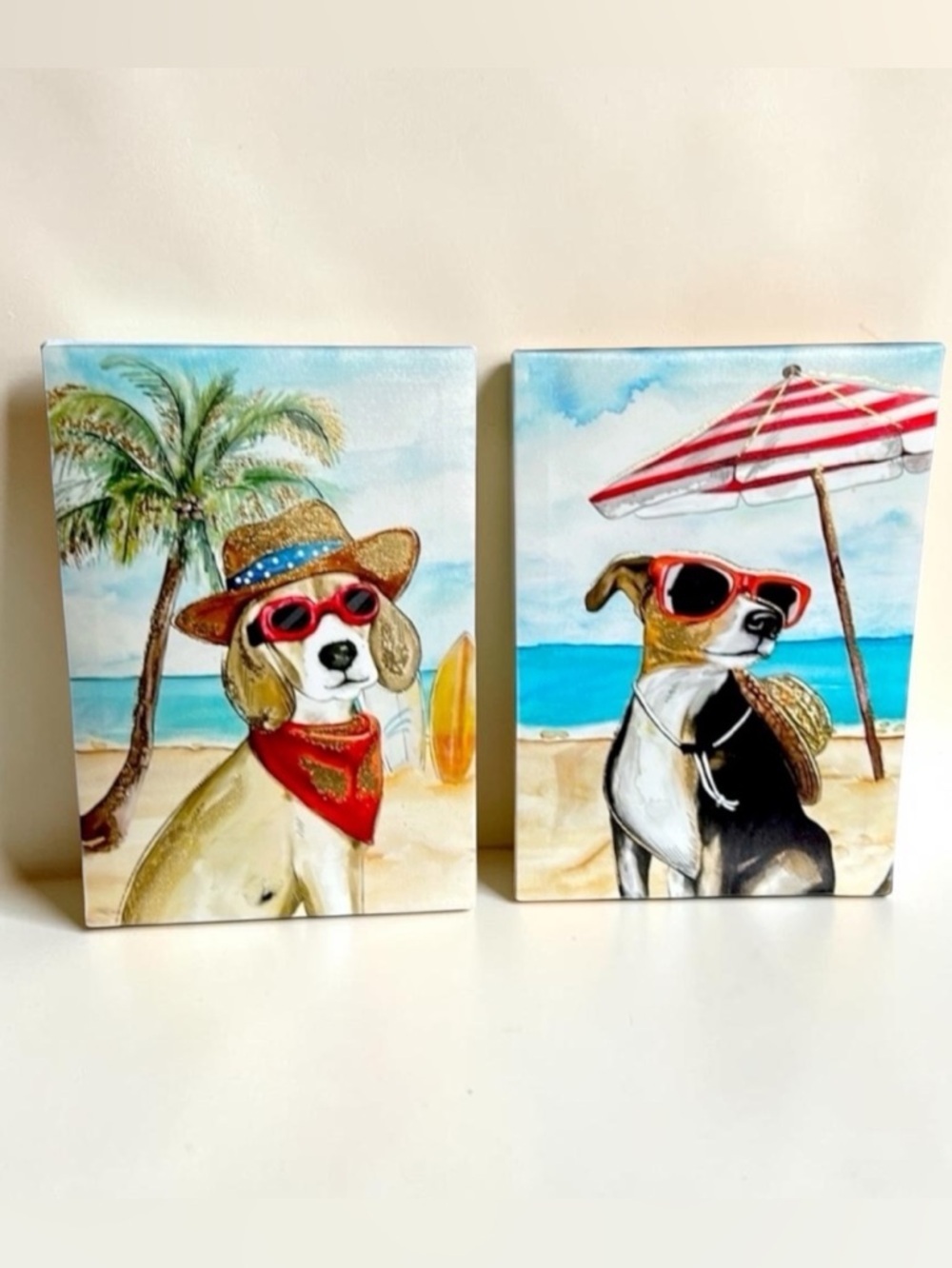 Dogs at the Beach Canvas Wall Art Set of 2